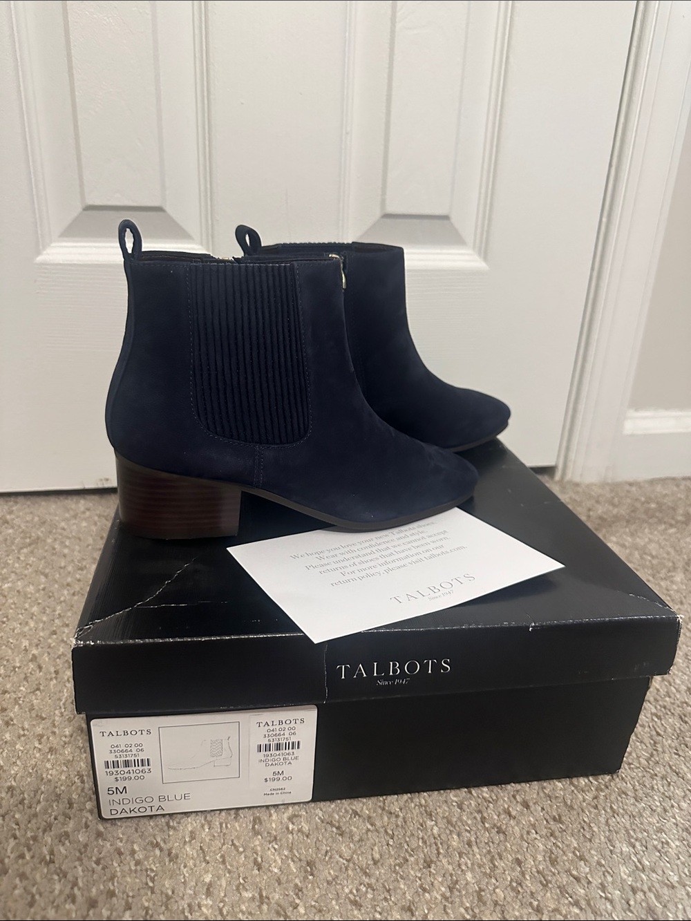 Talbots Indigo Blue Suede Chelsea Ankle Boots